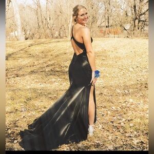 Alyce Paris Black leather prom dress